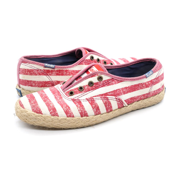 Keds Sneakers Womens 5.5 Red Striped Espadrille Slip On Low Top Casual Shoes - Picture 1 of 11